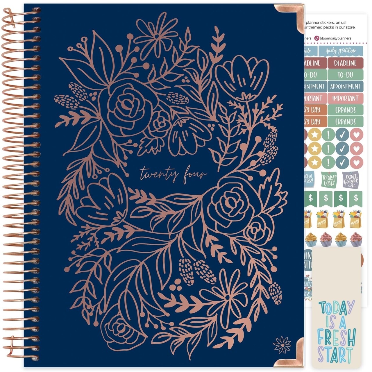 bloom daily planners 2024 Hard Cover Planner, 8.5" x 11", Embroidery, Navy
